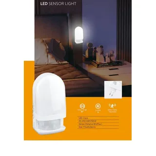 Trango 11-038 LED Sensor Nachtlicht in Weiß mit Automatikfunktion direkt 230V I mit Bewegungssensor Sicherheitslicht Steckdose Lampe Wandlampe Orientierungslicht Einschlafhilfe 3000K warmweiß