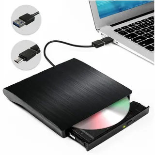 BEWINNER Externes CD-DVD-Laufwerk, USB 3.0 Typ C Tragbarer DVD-Player, RW-Brenner, Optisches Laufwerk, Lesegerät, DVD-Player, RW-Laufwerk, CD-ROM-Brenner, Brenner, CD-DVD-Brenner für Laptop
