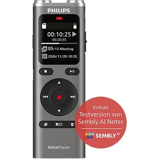 Philips DVT2075 Diktiergerät, metallisches Graphitgrau, mattes Schwarz, Silber