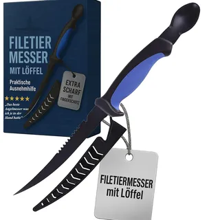Njord Kalastus 4in1 Ausnehmmesser Fisch mit Löffel als Ausnehmhilfe | Filitiermesser Scharf Fisch 15cm Klinge | Fischmesser Angelmesser Ausnehmen Messer Filiermesser Angel Messer Angeln Fischen