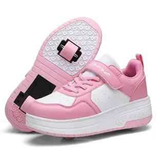 Mateju Schuhe mit Rollen für Mädchen Jungen Rosa Kinder Rollschuhe Schuhe mit 2 Rollen, 2 in 1 Turnschuhe Versenkbarer, Damen Herren Roller Schuhe Turnschuhe Skateboardschuhe 30 EU - 32 EU