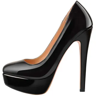 Only maker Plateau Pumps Damen Moderne High Heels Runde Zehen Stiletto Schwarz 44 EU - 44 EU