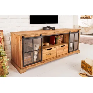 riess-ambiente Lowboard HERITAGE 160cm natur - Pinienmassivholz, Metall, Stauraum, TV Board (Einzelartikel, 1 St), Industrial Vitrine - ideal für Landhaus Arbeits-, Schlaf- & Wohnzimmer braun