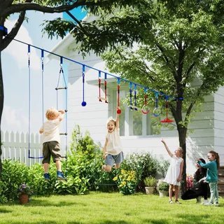 aiyaplay Ninja Warrior Hindernisparcours für Kinder 10 m Ninja Slackline Kit Blau