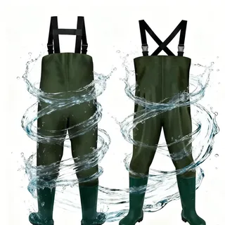 Vkechh Wathose Herren, Anglerhose 70D Nylon, PVC Watthosen Wasserdicht mit Stiefel, Angelhose mit Verstellbarer Schultergurt, Fischerhose für Baustellen, Gärten, Bauernhöfe