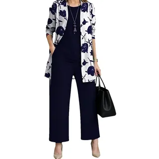 Lawawa Damen Hosenanzug Damen Hosenanzug 3 Teiliges Set Freizeitanzug Hosenanzüge Sets Outfits Vintage Lange Hose Abendanzug Outfit - L