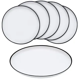 Spetebo Geschirr-Set Melamin Camping Geschirr weiß mit schwarzem Rand - diverse Sets (6-tlg), 4 Personen, Melamin, Picknick Outdoor Tafel Service