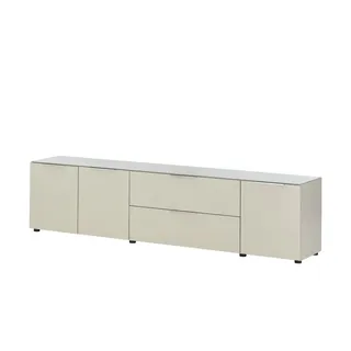 Die Möbelfundgrube Vitreo Neo TV-Lowboard 226 cm Beige Glas/Holzwerkstoff