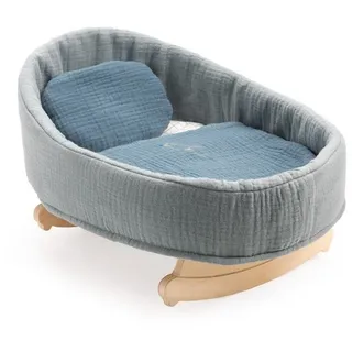 Djeco POMEA Puppenwiege Blue Dream aus Holz mit Baumwollstoff, Kissen & bestickter Decke | Für Puppen 30–36 cm | Ab 2 Jahren | FSC-zertifiziertes Holz