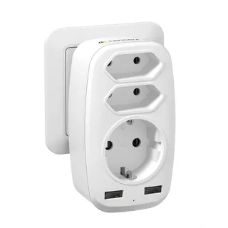 LENCENT USB Steckdose Adapter 5 in 1 Mehrfachstecker 4000W 3 Fach Multistecker Doppel Euro und 1 Schuko Mehrfachsteckdose mit 2 USB Ladegerät Adapter für Handys