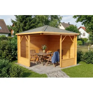 Alpholz 5-Eck Gartenlaube Maik-28 aus Massiv-holz, Laube mit 28 mm Wandstärke Garten Holzhaus mit Imprägnierung (pinie), Blockhaus | Gartenhaus Größe: 300 x 325 cm