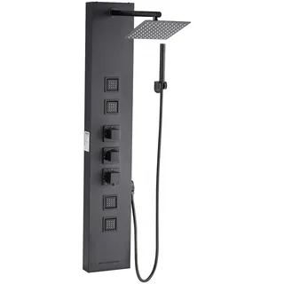 Vevor Duschpaneel-Turmsystem (4 in 1) mit Regenwasserfall-Duschkopf, (124 cm) Duschsäule aus gebürstetem Edelstahl, Regenmassagesystem zur Wandmontage, mit Handbrause & 4 kleiner Massagedüsen