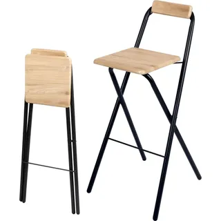 Barhocker klappbar mit Metall Gestell Belastbarkeit 120 kg - 98 x 48 cm - Metall Tresenhocker faltbar mit Holz Sitzfläche - Schwarz