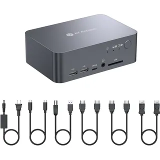 AV Access Docking Station KVM Switch Dual Monitor für Laptop & Desktop - USB-C-Ladung, Vollaluminium, KVM-Switcher für 2 PCs mit Ethernet, EDID, 4K@60Hz/2K@144Hz/1080P@240Hz, 3xUSB 3.0, Netzteil