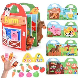 3D Filz Bauernhof Quiet Book, Busy Board Montessori Spielzeug ab 1-3 Jahre, Quiet Book Activity Board mit Bauernhof Thema, Frühes Lernspielzeug für Kinder, Geschenk Spielzeug Mädchen Junge (A)