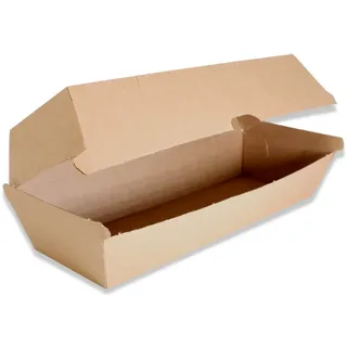 emissimo Hot-Dog Take-away-Behälter aus Wellpappe, braun, Hot-Dog-Box  210 x 70 mm, h 77 mm  400 Stück
