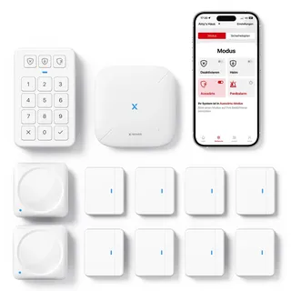 X-Sense Smart Home Sicherheitssystem AS12, Alarmanlage für Tür und Fenster, Codeschloss für die Haustür mit App, funktioniert mit Alexa, Tür- und Fenstersensoren, Bewegungsmeldern, Smart Home Keypad