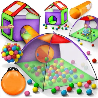 KIDUKU Spielzelt + 200 Bälle + Tunnel + Tasche Kinderzelt Bällebad Babyzelt