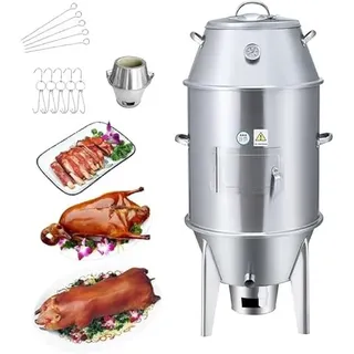 Holzkohleofen, Entenbräter aus Edelstahl, mit Temperaturanzeige & Sichtfenster für Huhn, Ente, Truthahn und Fleisch