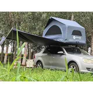 TentHome Dachzelt Aufblasbar Auto 2 Personen Autodachzelt Einfacher Aufbau Outdoor-Glamping-Camping Zelt für SUV, LKW und Universal-Autozelt Grau mit 90° Markise