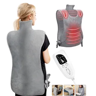 Nalezuns Heizkissen für Rücken Schulter Nacken, Elektrische Heizkissen für Rücken Schulter Nacken mit Front und Heckheizung, Rückenwärmer Heizdecke 6 Heizstufen, Auto-OFF-Timer, Flanell Waschbar