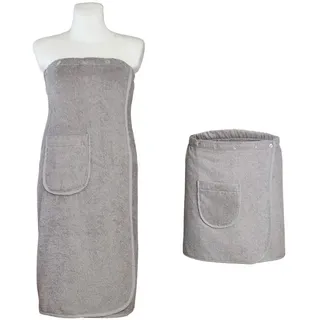 Carenesse Sauna Kilt Set Damen & Herren grau, mit 5-Fach Knopfleiste - 80 x 140 cm & Saunarock 50 x 140 cm