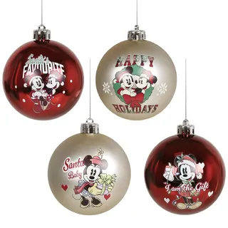 Disney Mickey Mouse Set Weihnachtsbaumkugeln, UNZERBRECHLICH, Kunststoff Weihnachtsbaumschmuck 7 cm, Set 4 Stück (B)