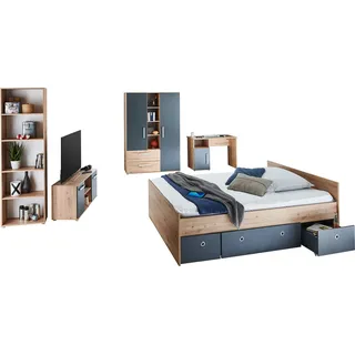 Arthur Berndt »Alessio, Anthrazit mit Artisan Eiche Dekor, viel Stauraum«, (Set, 6.tlg. / Kleiderschrank, Bett mit Schubkasten, Schreibtisch, Bücherregal etc.), mit Melamin-Oberfläche, Made in Germany