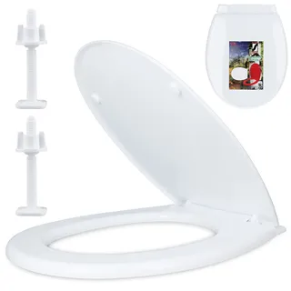 Inter-Sano® BRZOZKA Toilettendeckel O-Form Oval Weiß WC Sitz mit Montagesatz | Toilettenbrille aus Antibakterielle PP-Material Klodeckel Passt In Jedes Badezimmer Klobrille Toilettensitz Toilet Seat