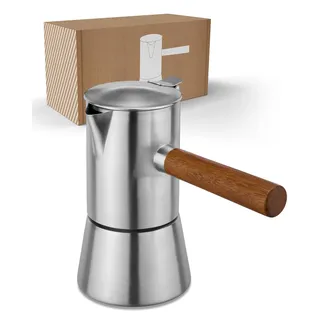 LAMBDA COFFEE® VESUV Espressokocher aus Edelstahl I Induktion geeignet I Outdoor und Indoor Mokkakanne klein (100ml - 1-2 Tassen) | Mokka Pot | Espresso Maker als Camping Zubehör