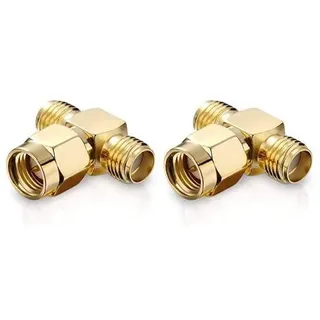 conecto SMA-Adapter, T-Stück, 1x SMA-Stecker mit Pin auf 2X SMA-Buchse ohne Pin, Adapter zur Erweiterung von SMA-Anschlüssen, vergoldet, 2er Set