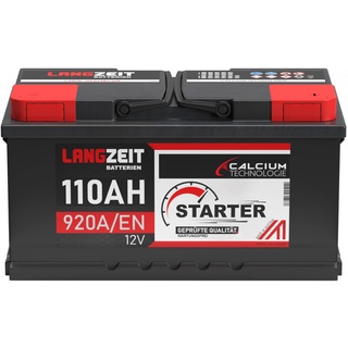 LANGZEIT Autobatterie 110AH 12V 920A/EN Starterbatterie +30% mehr Leistung ersetzt Batterie 100Ah 105Ah, kompatible mit PKW, lead acid