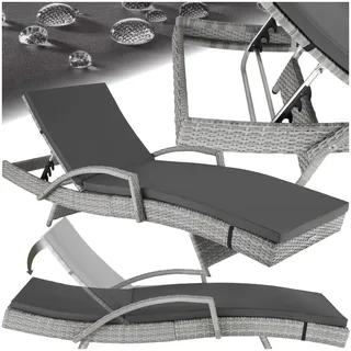 tectake® Polyrattan Sonnenliege, Gartenliege mit 5-Fach Verstellbarer Rückenlehne, wetterfest, Outdoor Relaxliege mit weicher Polsterauflage, Rattanliege für Garten, Balkon und Terrasse - hellgrau