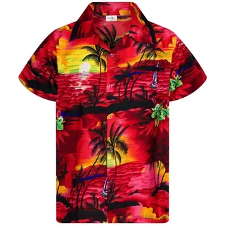 King Kameha Funky Hawaiihemd Kinder Jungen Mädchen Kurzarm Fronttasche Hawaii-Print Unisex Surf Palmen Muster - 4 Jahre