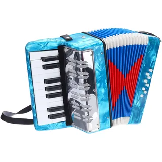 QUARKZMAN Akkordeon, 17 Tasten 8 Bassknopf Ziehharmonika Mini Musikinstrument Leichtgewicht für Erwachsene Anfänger Bildung, Himmelblau