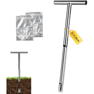 Supaway Bodenprobennehmer 51 cm Bodenproben-Sonde 304 Edelstahl Bodensonden mit T-Griff 2,5 mm Wandstärke Werkzeug für Bodenproben mit 2 Bodenprobenbeuteln zum Testen Gartenerde Landwirtschaft Forst