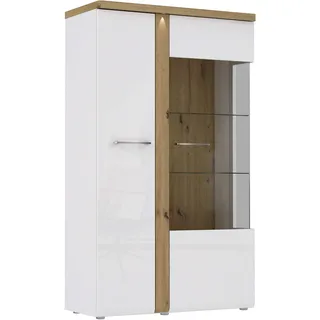 Forte Vitrine Tuluza 98,5 x 164 x 43,2 cm Weiß kombiniert mit Artisan Eiche