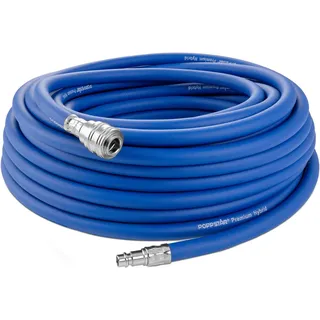 POPPSTAR Druckluftschlauch 20 m (Hybrid PVC mit Gewebe, Innendurchmesser 9,2mm mit Schnellkupplung & Kupplungsstecker) bis 20 bar, blau