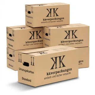 KK Verpackungen 15 Umzugskartons | Exklusiv: Griff-Verstärkungsfaden | 65 Liter, extra groß, 63x29x33 cm Umzugskisten, Nachhaltig, Beschriftungsfeld groß, Aufbewahrungsbox für schwere Lasten & Archiv