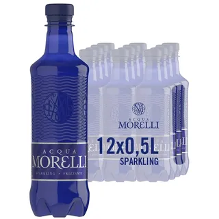 ACQUA MORELLI Sparkling Frizzante Mineralwasser mit Kohlensäure 12 x 0,5l PET Einwegflaschen, Classic Wasser, erfrischend spritziges Wasser aus Italien
