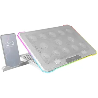 Mars Gaming MNBC13, Laptop-Ständer und Kühlfuß für Notebooks bis zu 17", ARGB-Beleuchtung 10 Modi, 13x Lüfter mit Weißer LED, 8 Positionen Einstellbar, LCD-Display, Smartphone-Ständer, Weiß