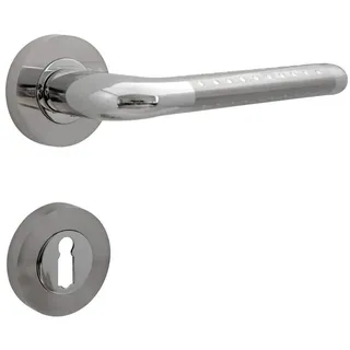 WIR elektronik Drückergarnitur Darinka, flaches breiteres Griffbrett, Chrom/Nickel matt, Zamak, Drücker außen, Türklinken, Komplett-Set, Verdeckte Verschraubung, Drücker mit Rückholfeder, Buntbart silberfarben