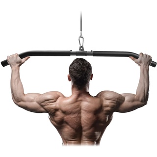 Latzugstange mit Drehgelenk, 85cm Abnehmbar Latzug Griffe Gebogene Klimmzugstangen Zugstange Fitness für Zuhause Bodybuilding Crossfit Krafttraining Fitness Workout Zubehör Schwarz