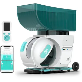 PONGBOT Tennisballmaschine, App und Fernbedienung, benutzerdefinierte Bohrer, 150 Bälle, max. 80 km/h, 8+ Stunden Ausdauer, Dual-Motor für Topspin und Backspin, PACE S