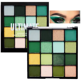 16 Farbe Grüne Lidschatten Palette - Schimmernde Lidschattenpalette Matte und glitzernde Lidschatten Paletten - Wasserdicht, Hochpigmentiert Dunkel, Gelb, Grün, Augen Make-Up (Grün)
