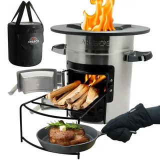 Arebos Raketenofen inkl. Grillpfanne Dutch Oven BBQ