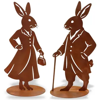 Rostikal Osterhase Hasenfiguren Osterdeko aus Edelrost für innen und außen (Einzelartikel – Hasendame, Einzelartikel - Hasenmann, Set - Hasendame und Hasenmann), Handgefertigte Hasendeko mit Charakter für Wohnraum und Garten