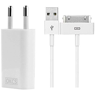 OKCS Slim Ladeset - USB Ladekabel 30 polig 1 Meter + 1A Netzteil kompatibel für iPhone 4, 4s, iPad 2, 3 & iPod - Weiß