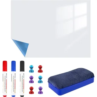 Relota Whiteboard Folie Selbstklebend 50 X 100Cm, Magnettafel Kühlschrank mit 4 Whiteboardstift, Schwamm, Abwischbare DIY Magnetisches Whiteboard, Magnetfolie Weiß für Büro Schule Zuhause Küche