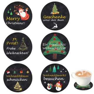 6 Stück Weihnachten Filzuntersetzer, Filz Untersetzer Wintermotiv, Weihnachtsuntersetzer, Runde Tischsets mit Weihnachtsbaum, Tassenuntersetzer, Rutschfester Tee-Untersetzer für Zuhause, Bars, Cafés